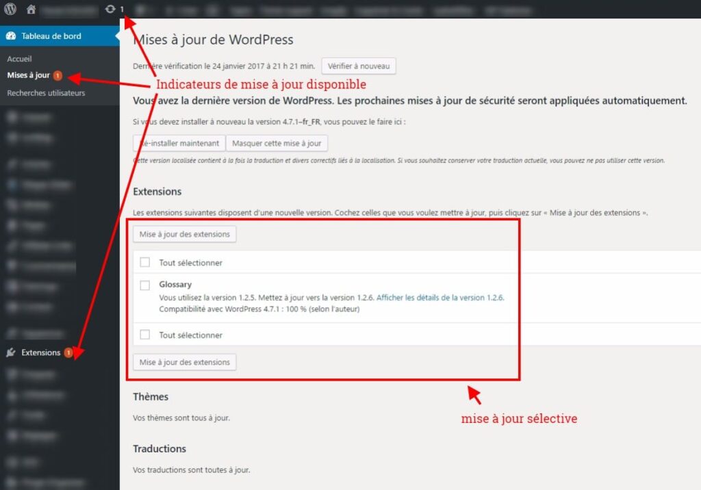 Mise à jour d'extension