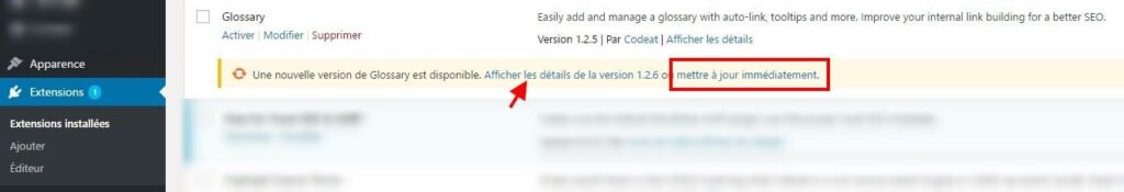 Mise à jour d'une extension
