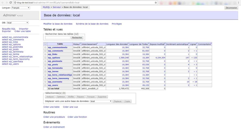 Gestion de la base de données avec Adminer