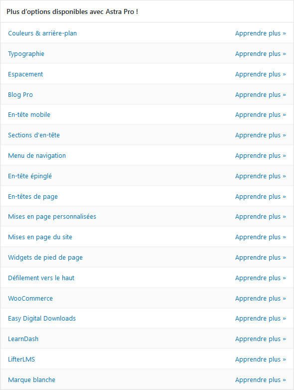 Les fonctionnalités d'Astra Pro