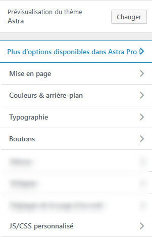 Options de personnalisation d'Astra
