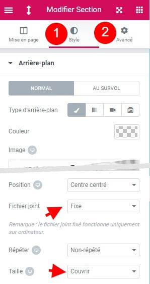 Effet parallaxe elementor