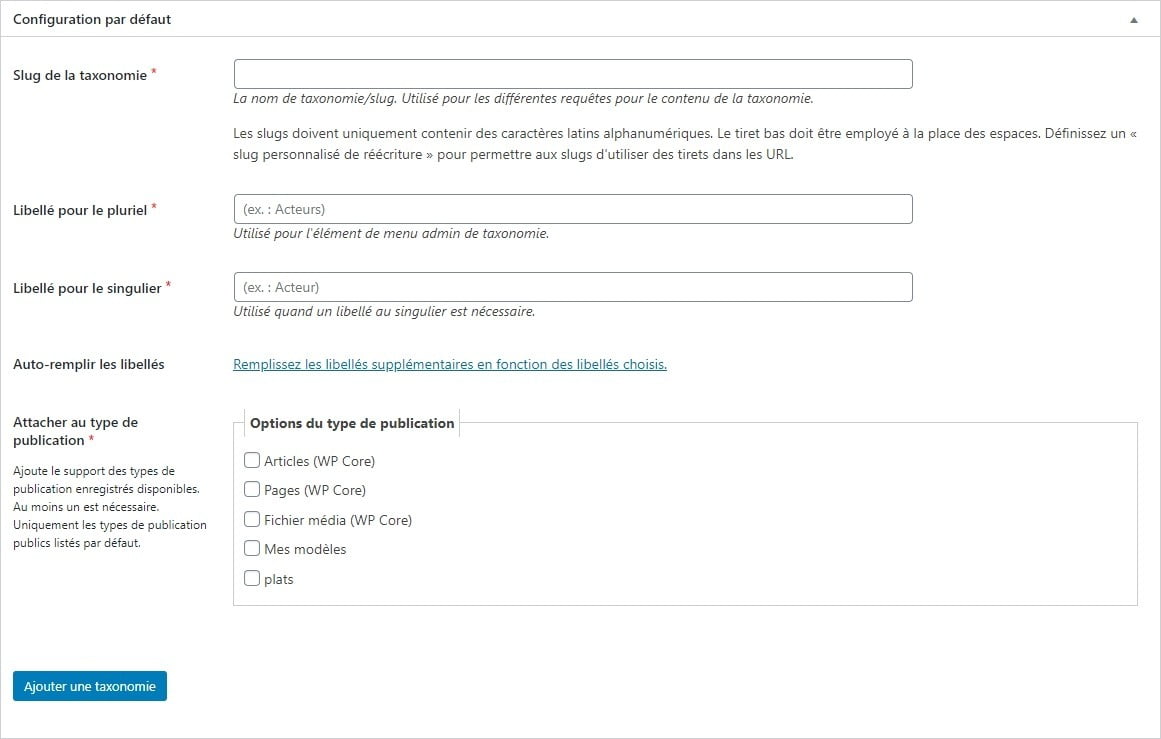 CPTUI - Taxonomies personnalisées