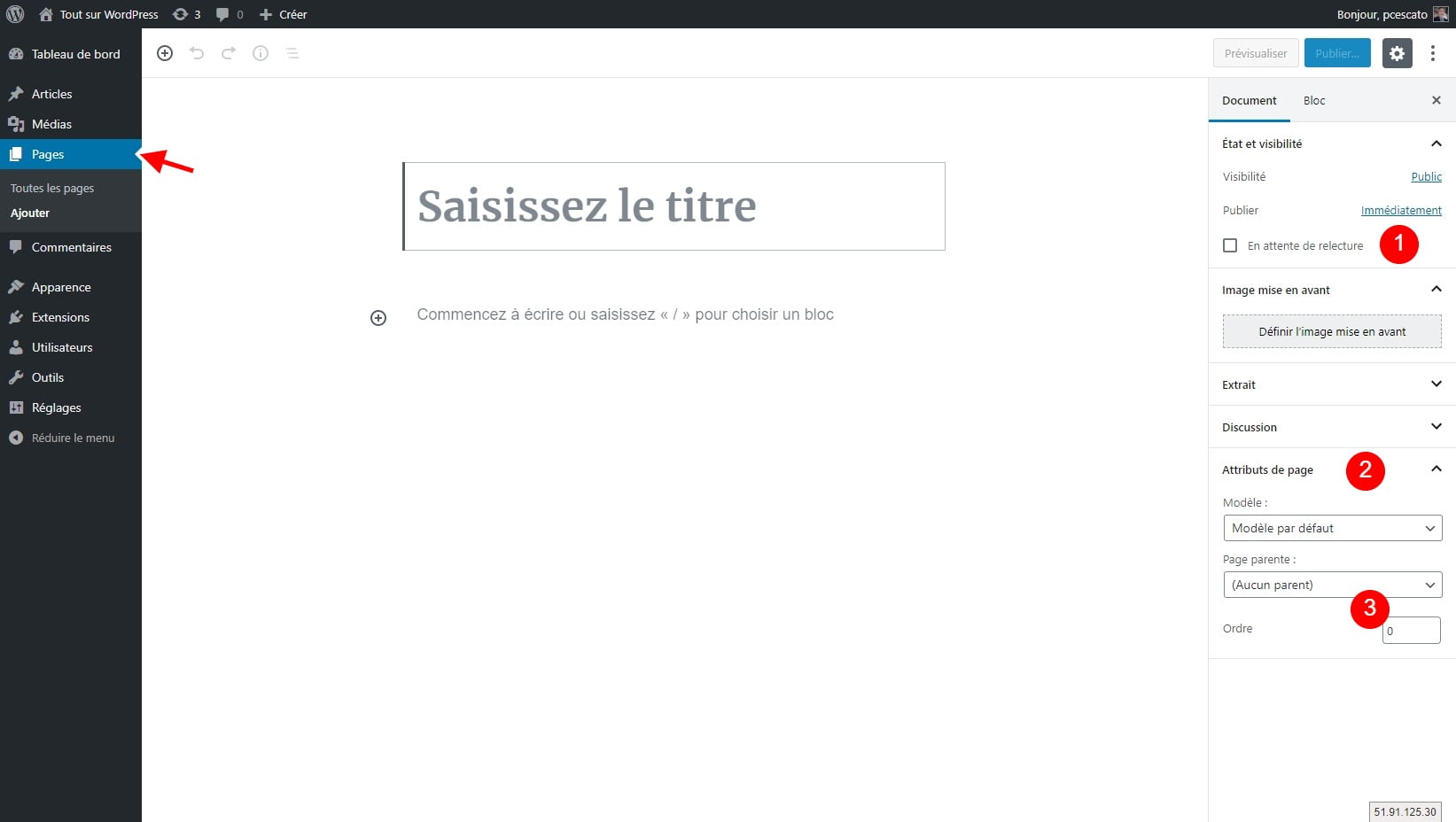 Article ou Page, que choisir ? Interface d'édition d'une page