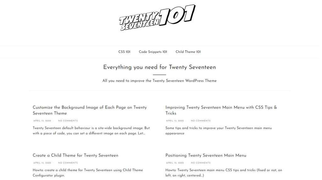 Accueil du site Twenty Seventeen 101