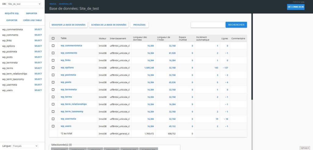 Adminer - Gestion des bases de données