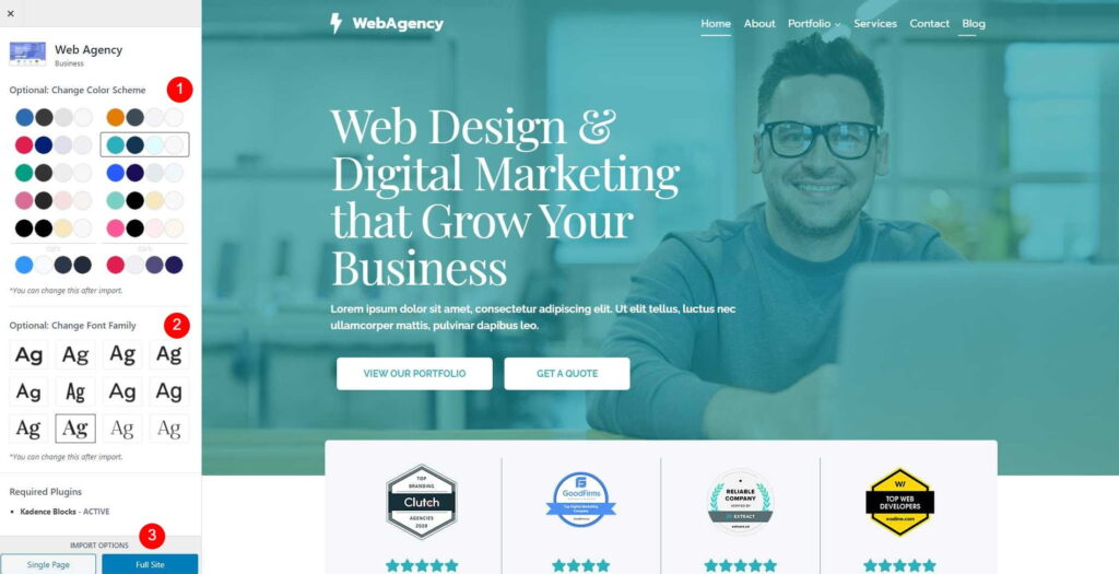 Starter templates pour Kadence
