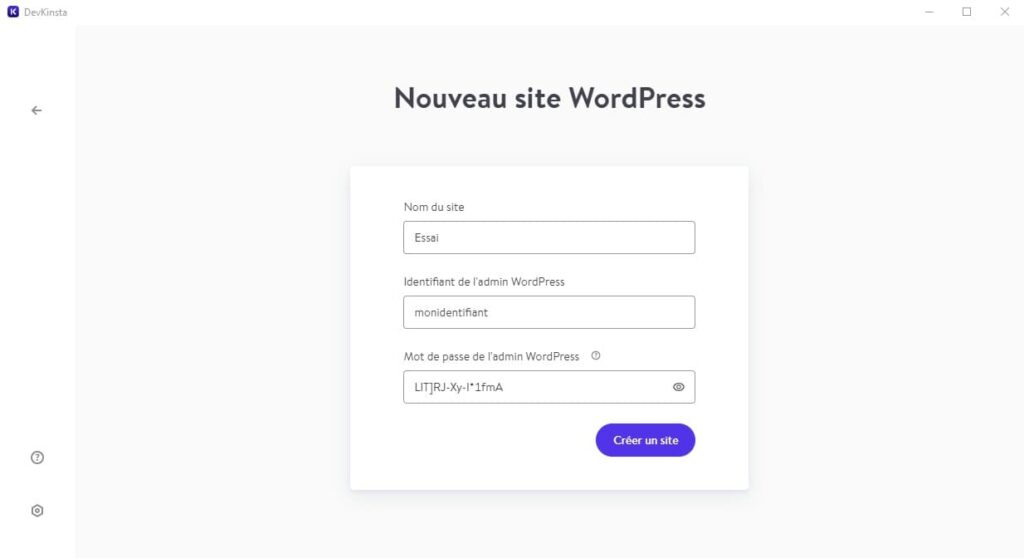DevKinsta - Nouveau site standard