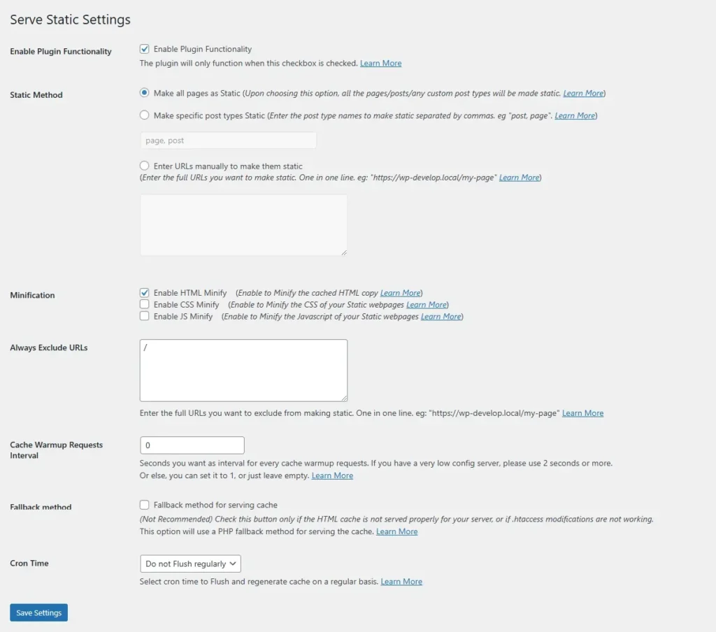 Settings Server Static